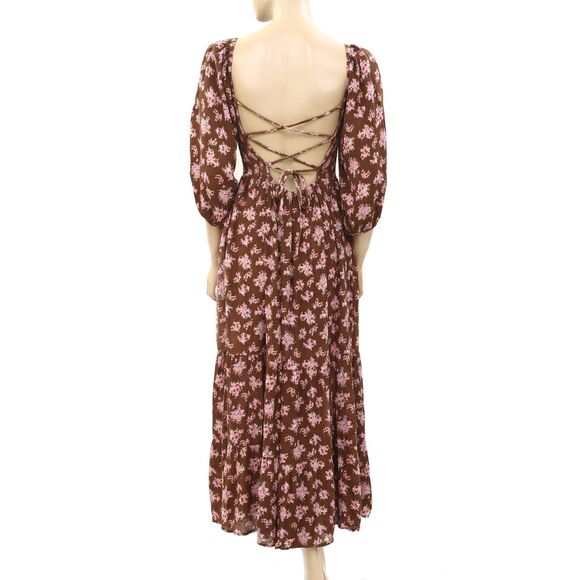 Urban Outfitters UO Lottie Chocolate Floral Tie-Back Midi Dress Printed M 266309 - Picture 7 of 9